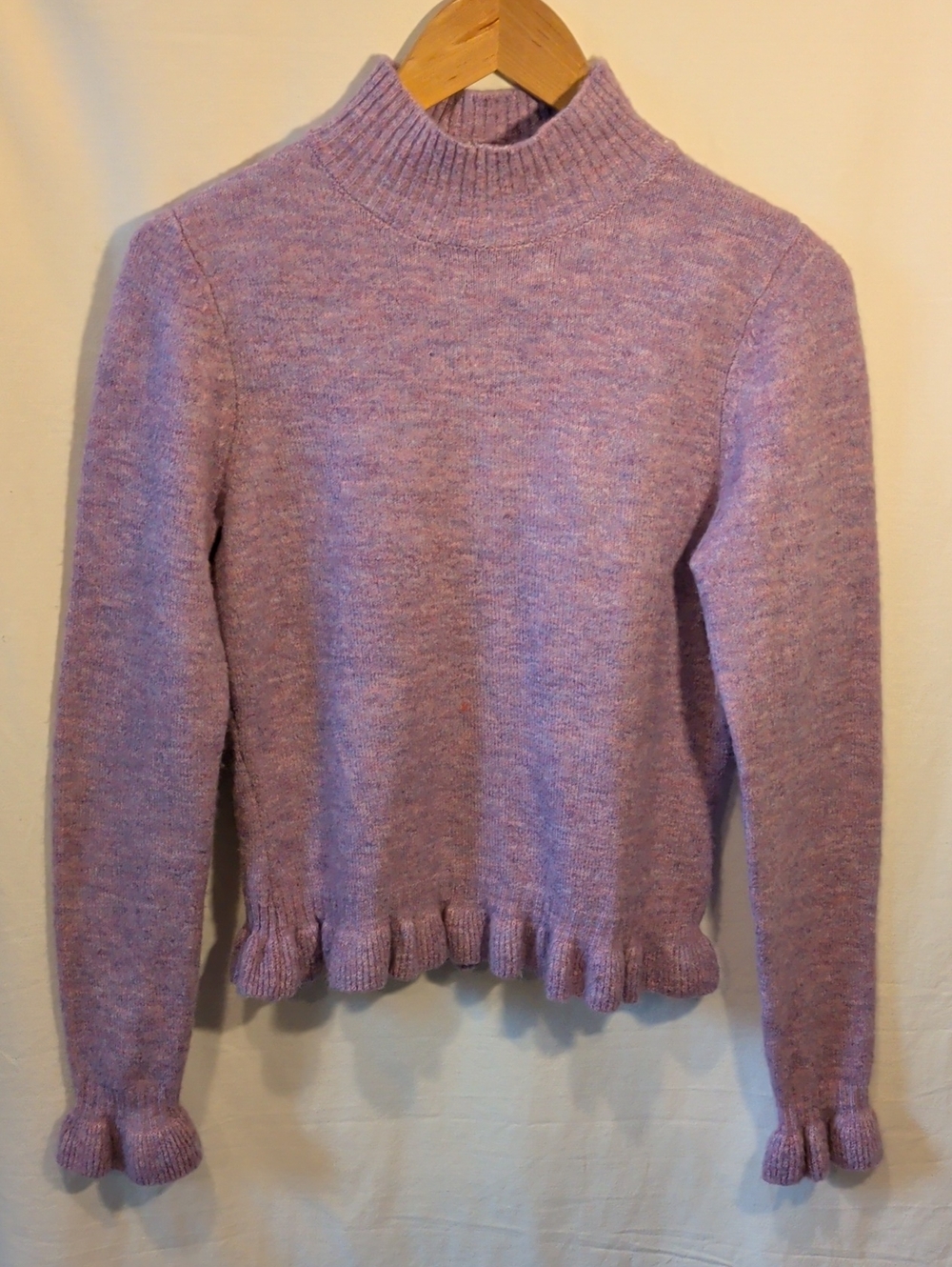 BCBG Paris Lavender Mock Neck Ruffle Hem Sweater